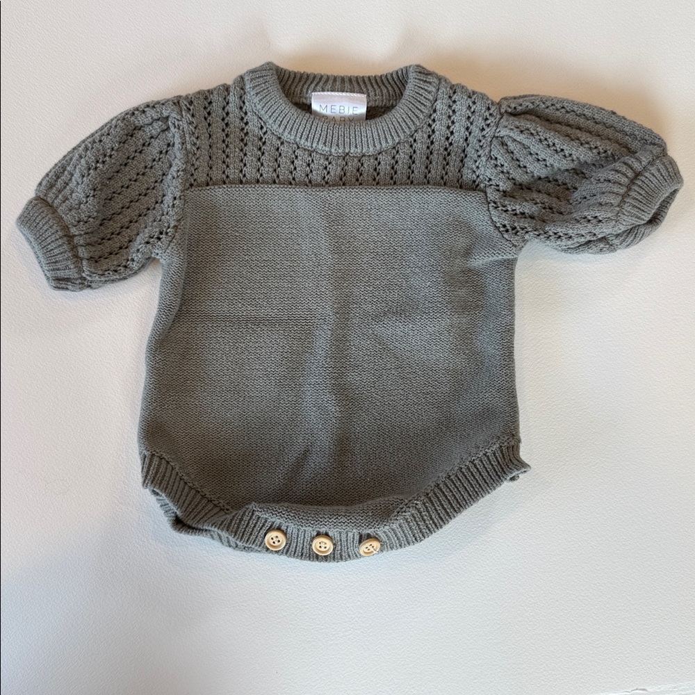 Green-gray Knit Baby Onesie with Buttons